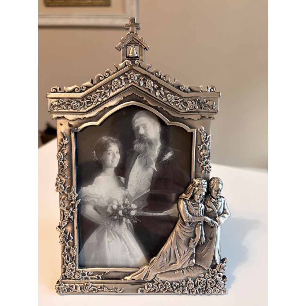 Vintage WF 3.5 x 5 Wedding Picture Frame Cathedral Church Bell‎ Bride Groom Rose